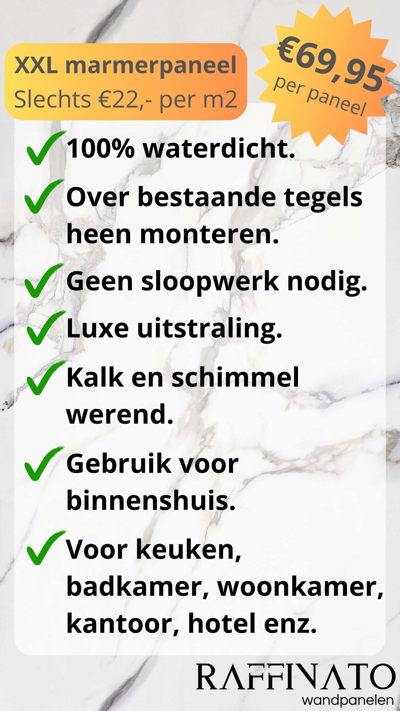 Raffinato Bianco Marrone marmerlook PVC wandpaneel 260 x 122 cm